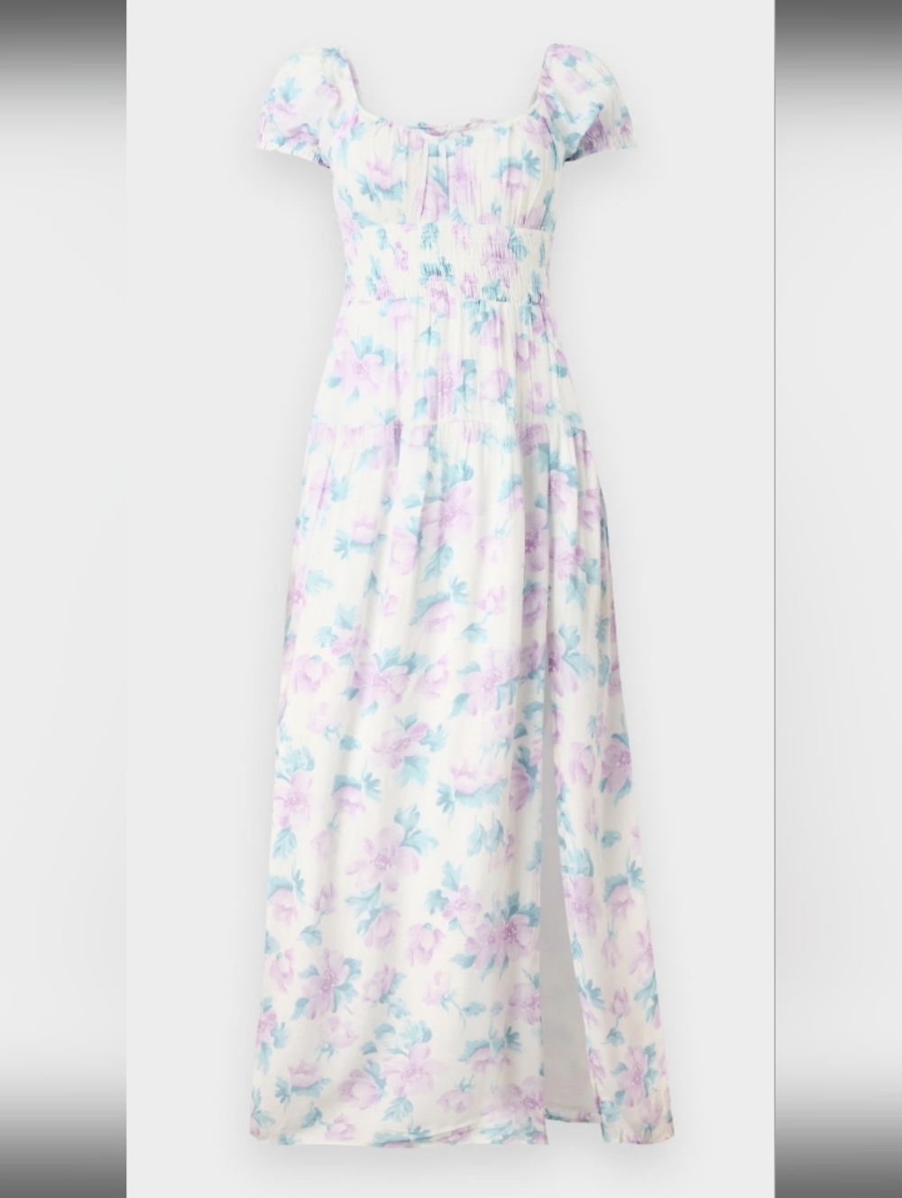 NWOT Hollister White Maxi Skirt with Lavender & Aqua Floral Print